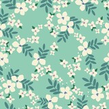 seamless vintage pattern. light blue background. white flowers. dark blue leaves. vector texture. fashionable print for textiles and wallpaper.