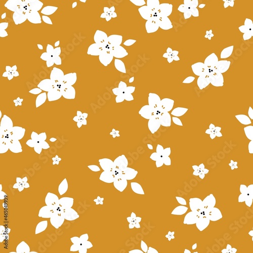 Seamless vintage pattern. a wonderful ornament of white flowers and leaves on a terracotta background. vector texture. trend print for textiles and wallpaper.