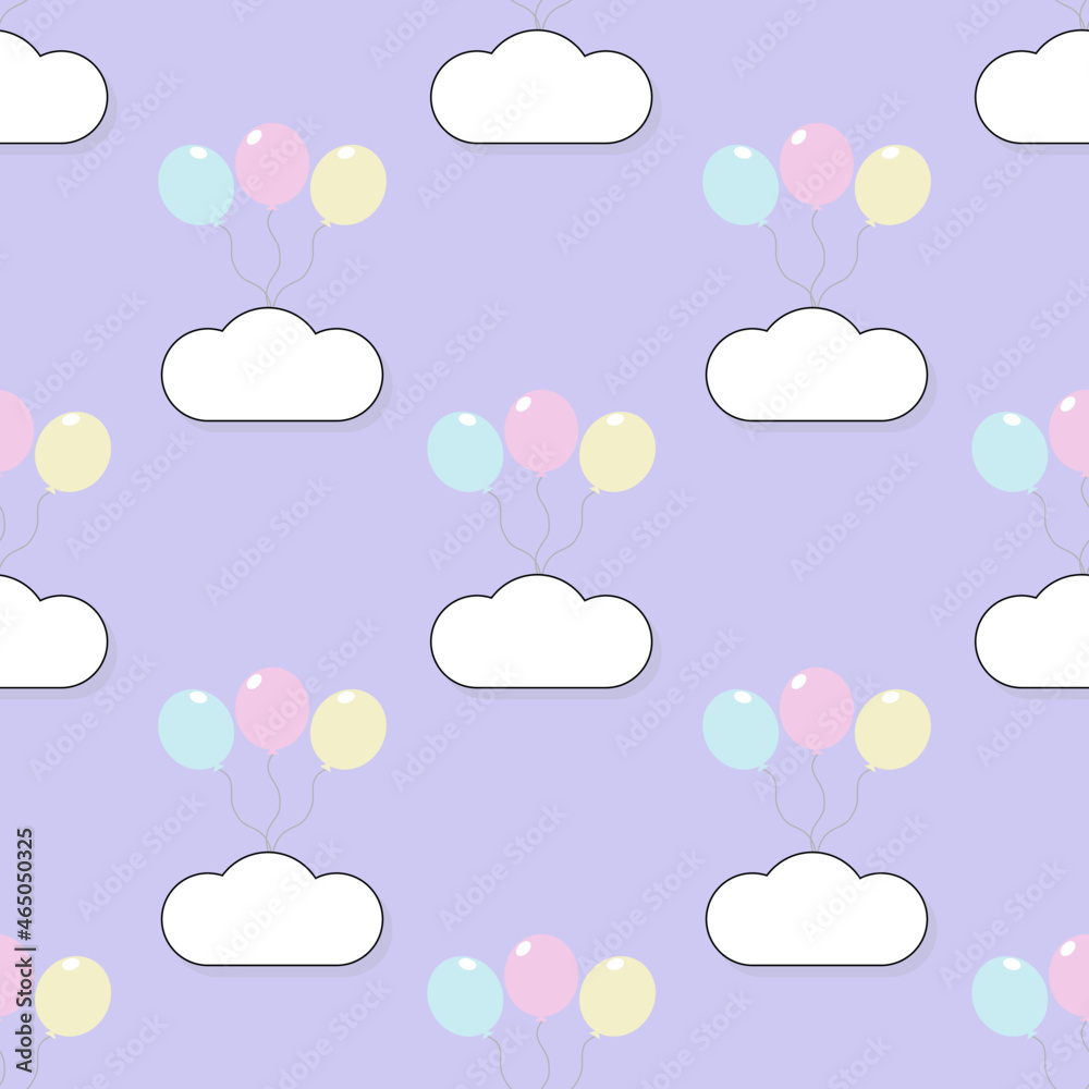 Cute cartoon seamless pattern. Balloons and clouds. beautiful pastel colors for illustration, wallpaper, wrapping paper, fabric