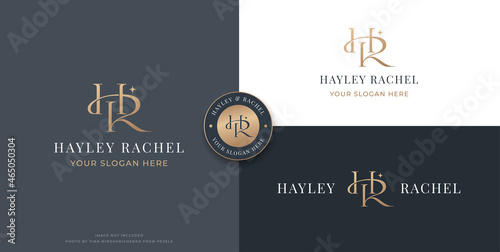 letter h r monogram serif logo design