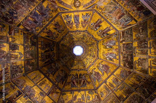 Detailed close up of the golden mosaic ceiling of the Florence Baptistery, also known as the Baptistery of Saint John, Florence, Italy
