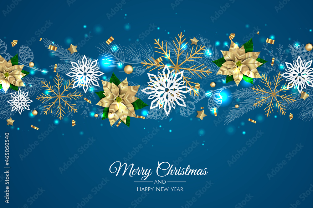 Merry Christmas and Happy New Year greeting card. Christmas holiday background with fir tree, snowflakes, balls. Merry Christmas and Happy New Year greeting card. Christmas holiday background with fir tree, snowflakes, balls.