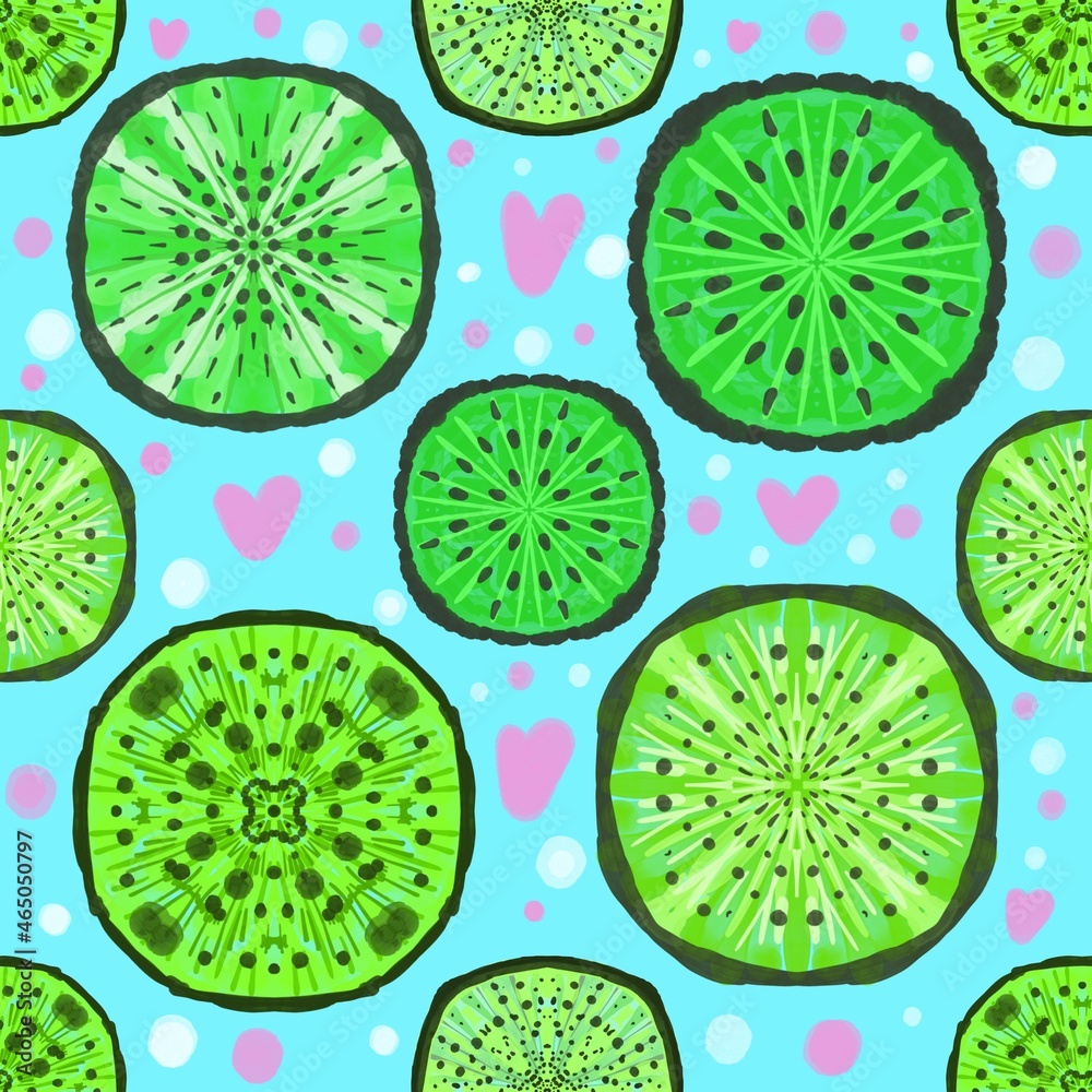 Seamless patern with kiwi. Fruit pattern, abstract stylized fruit ornament.