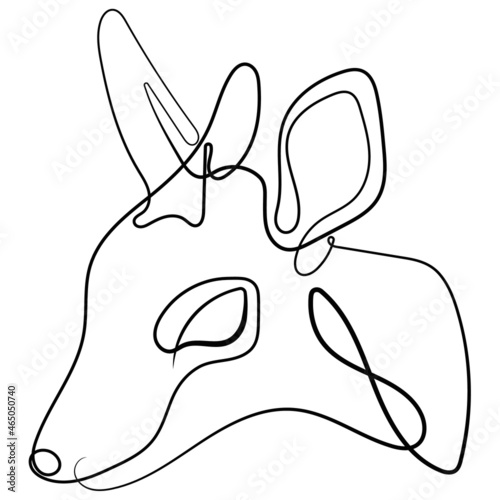 Roe deer, capreolus capreolus, buck in vector illustration. Line art drawing of roe deer silhouette isolated on white background. Roe deer for background, logo or tattoo.