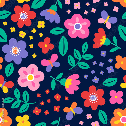 Wallpaper Mural Colorful cute flower and butterfly seamless pattern background. Torontodigital.ca