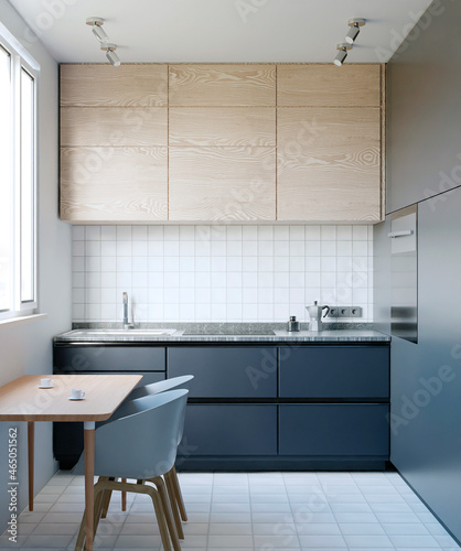 modern kitchen interior with floor