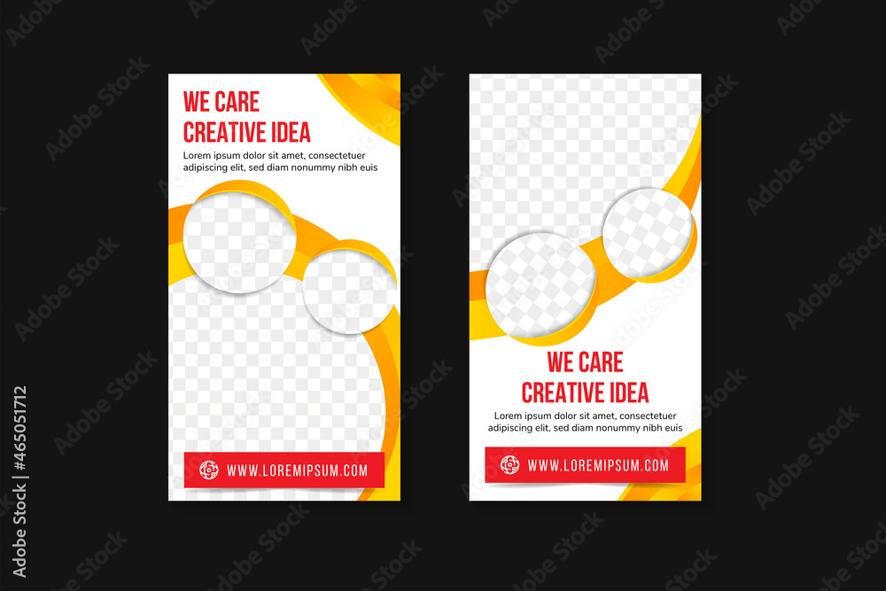 Yellow circle Business Roll Up Banner flat design template ,Abstract Geometric vertical banner Vector illustration set, presentation brochure flyer. Space for photo collage
