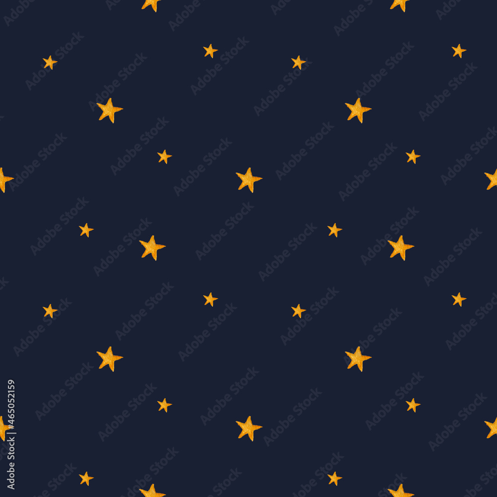 Watercolor painting seamless pattern concept of small and big stars Watercolor painting seamless pattern concept of small and big stars