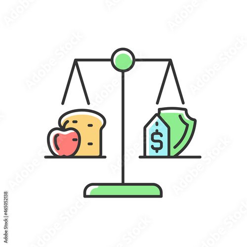 Food justice RGB color icon. Volunteer organization. Food insecurity. Donate products for poor people. Access to healthy nutrition. Isolated vector illustration. Simple filled line drawing