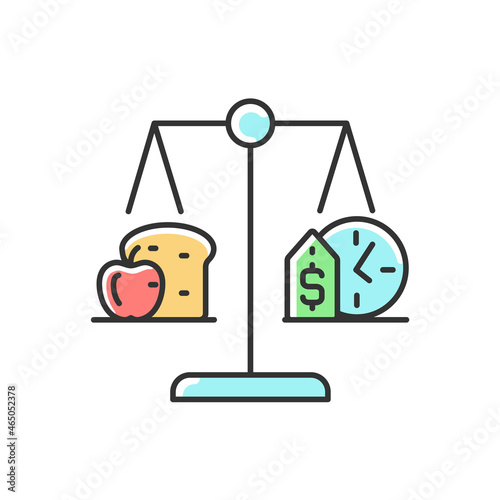 Food stability RGB color icon. Diet quality. Price stabilization. Inflation and poverty decrease food security. Adequate nutrition. Isolated vector illustration. Simple filled line drawing