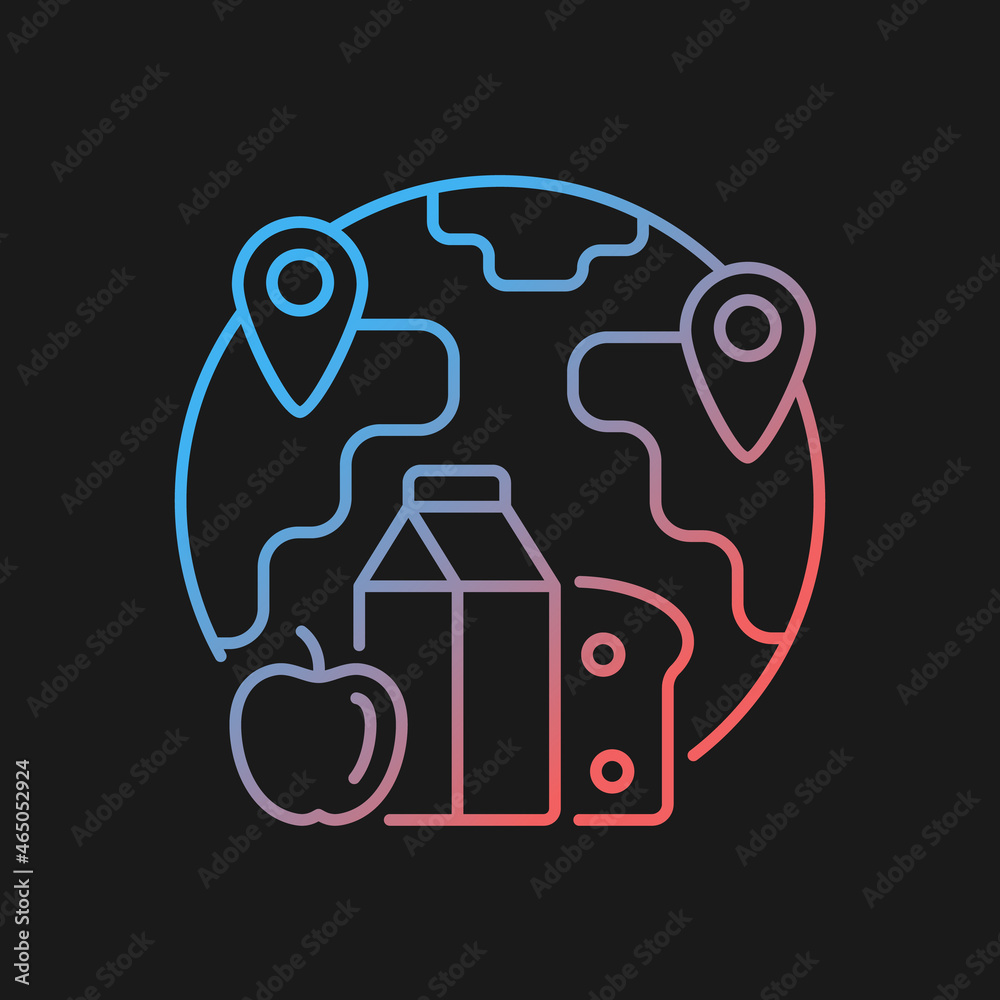 Food allocation gradient vector icon for dark theme. Products transportation and distribution. Poverty and hunger. Thin line color symbol. Modern style pictogram. Vector isolated outline drawing Food allocation gradient vector icon for dark theme. Products transportation and distribution. Poverty and hunger. Thin line color symbol. Modern style pictogram. Vector isolated outline drawing