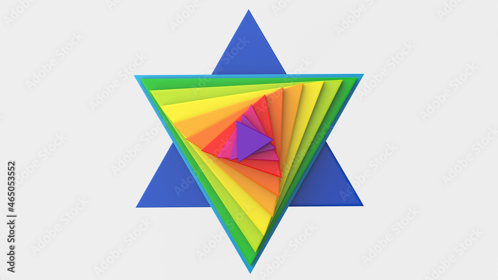 Group of rainbow triangles. Abstract illustration, 3d render. Group of rainbow triangles. Abstract illustration, 3d render.