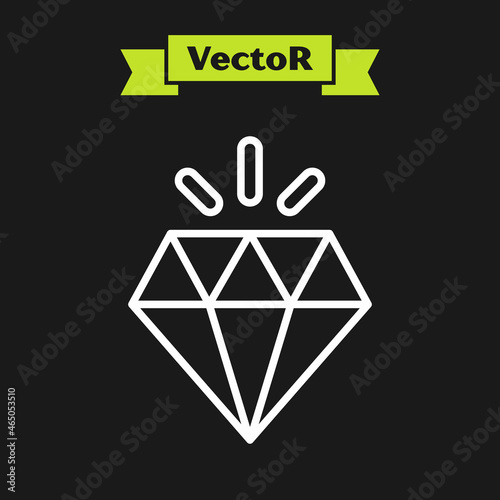 White line Diamond icon isolated on black background. Jewelry symbol. Gem stone. Vector