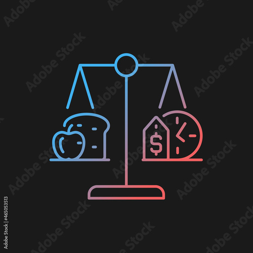 Food stability gradient vector icon for dark theme. Ability to have food access any time. Adequate nutrition. Thin line color symbol. Modern style pictogram. Vector isolated outline drawing