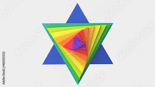 Group of rainbow triangles. Abstract illustration, 3d render.