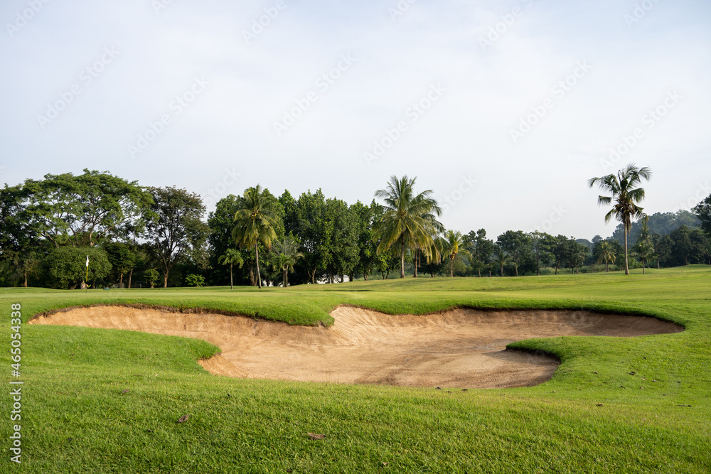 Golf course sandpit background, sandpits are used as obstacles for competitions and the beauty of the course