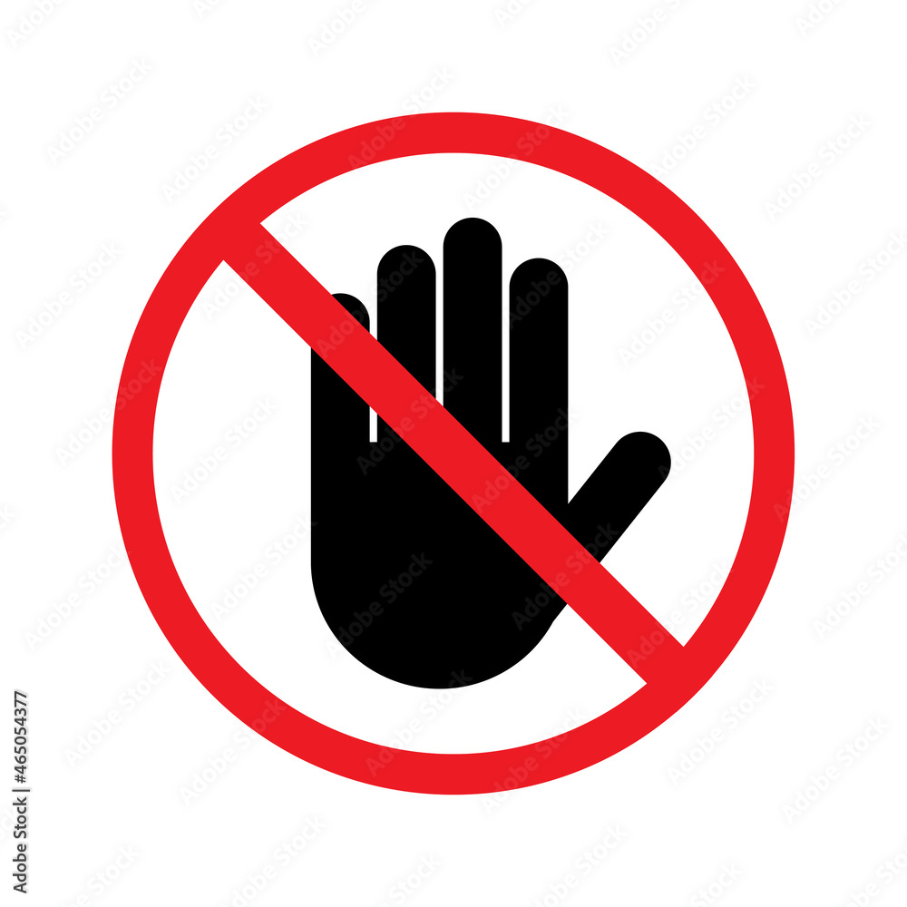 Stop sign, white hand in red octagonal, vector. Stop hand vector ...