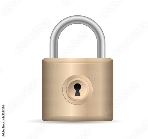 Locked Padlock gold isolated on white background. Door protection mechanism. Vector illustration