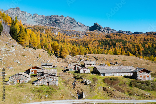 Valmalenco in Valtellina, Italy, autumn view of Alpe Entova photo