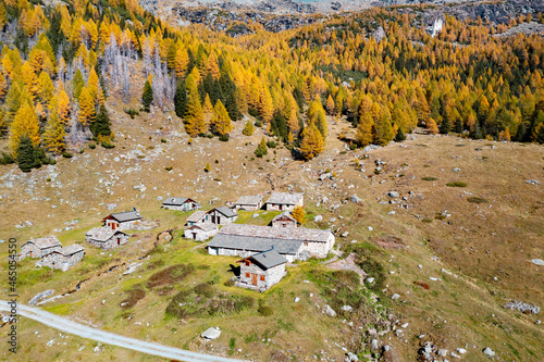 Valmalenco in Valtellina, Italy, autumn view of Alpe Entova photo