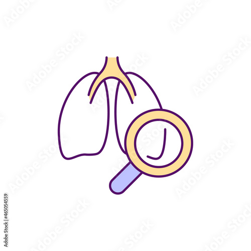 Lungs function check up RGB color icon. Diagnosing lung cancer. Pulmonary function screening. Diagnostic test. Physical examination. Isolated vector illustration. Simple filled line drawing