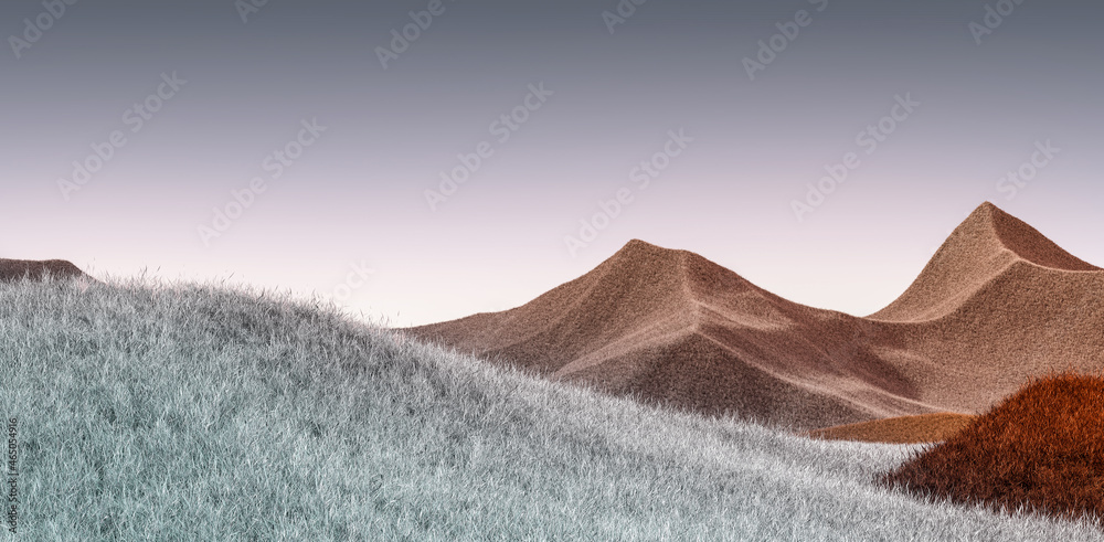 Surreal Mountains Landscape With Brown Peaks And Dark Blue Sky Minimal Modern Abstract Background Shaggy Surface With A Slight Noise 3d Rendering Stock Illustration Adobe Stock