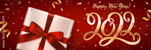 2022 New Year horizontal banner with hand lettering.