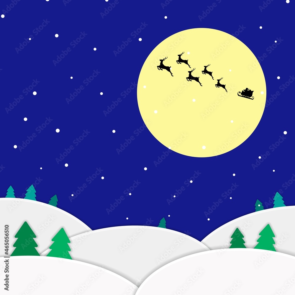 Fototapeta premium サンタクロースと夜の雪景色の風景イラスト
