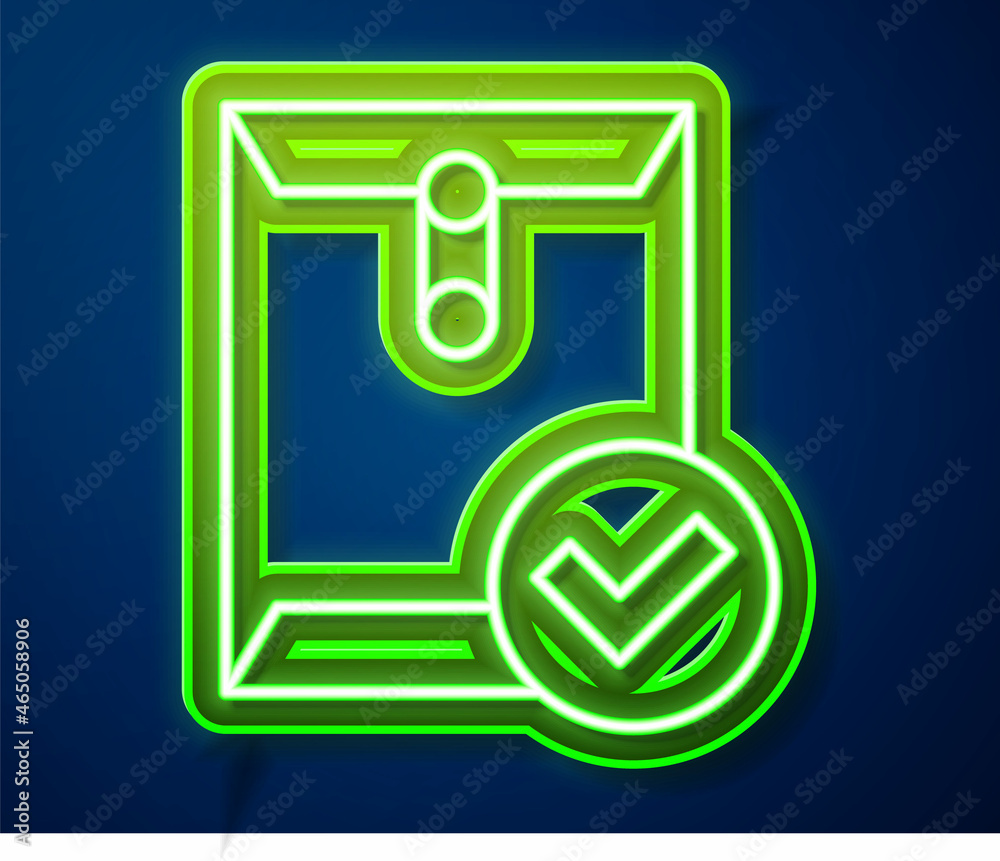 Glowing neon line Envelope and check mark icon isolated on blue background. Successful e-mail delivery, email delivery confirmation. Vector Glowing neon line Envelope and check mark icon isolated on blue background. Successful e-mail delivery, email delivery confirmation. Vector