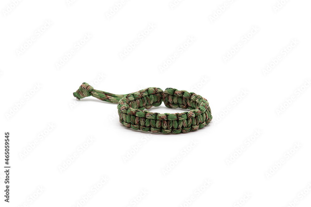 Isolated photos of a military-style braided paracord bracelet Isolated photos of a military-style braided paracord bracelet