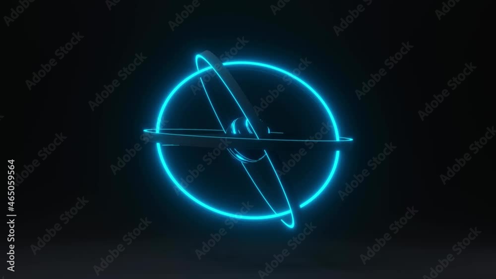 Loop animation of neon rotation sphere with rotation orbits 