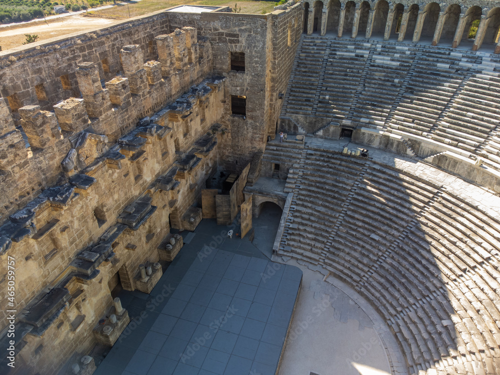 Aerial view on ancient amphitheatre Aspendos, Turkey
