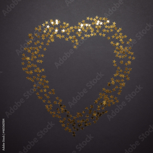 Romantic card with a golden heart. Minimalistic flatlay composition. Festive mockup. Template