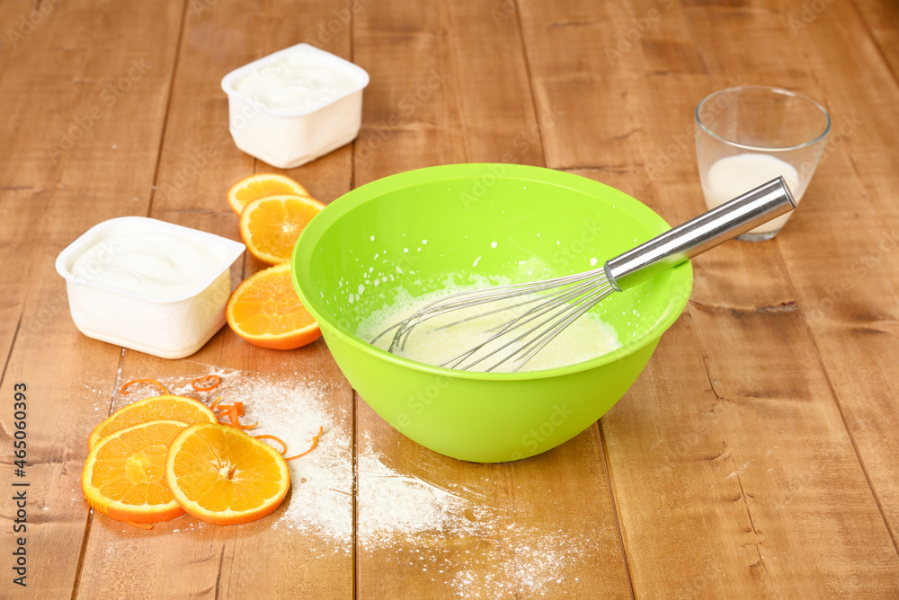 Mix ingredients for cookies with whisk. Tangerine cake. Mix ingredients for cookies with whisk. Tangerine cake.