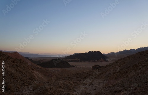 Hiking in evening in Shehoret mountains, south Israel, sunset time