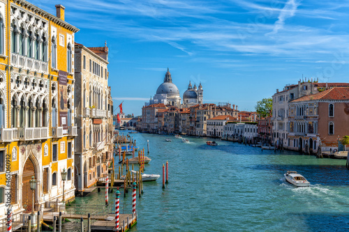 view of the Canale Grande in central Venice with many boats travelling about © makasana photo