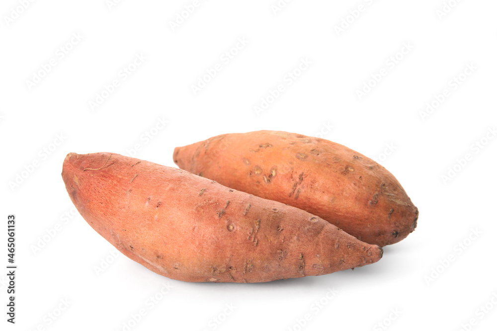 Whole ripe sweet potatoes on white background Whole ripe sweet potatoes on white background