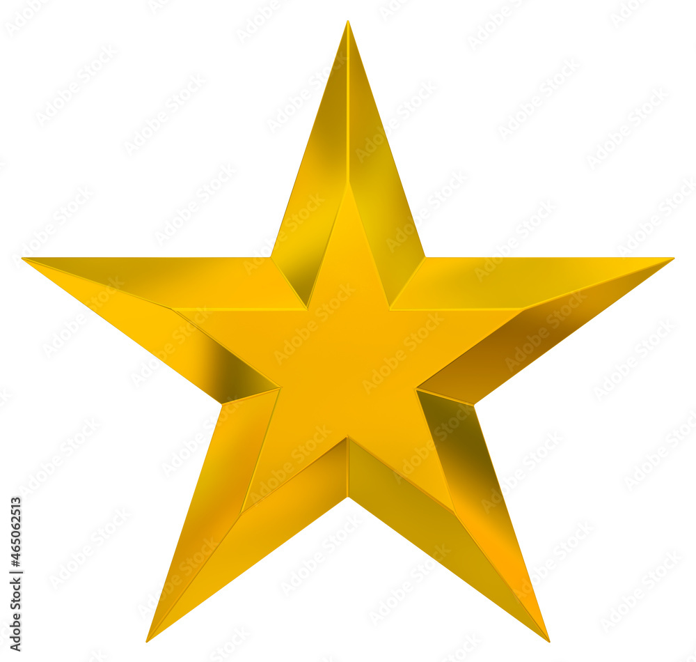 Fototapeta premium 5 point star - Christmas Star - golden single isolated on white - 3d rendering