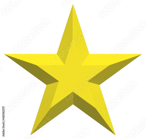 5 point star - Christmas Star - yellow single isolated on white - 3d rendering