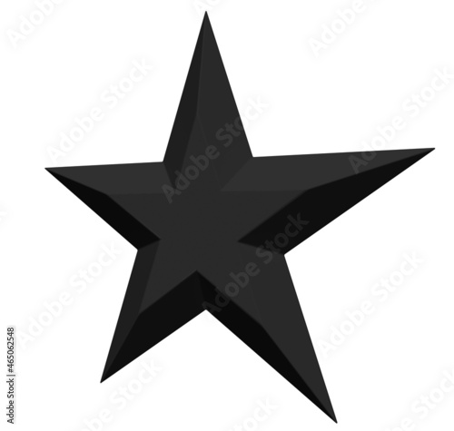 5 point star - Christmas Star - black single isolated on white - 3d rendering