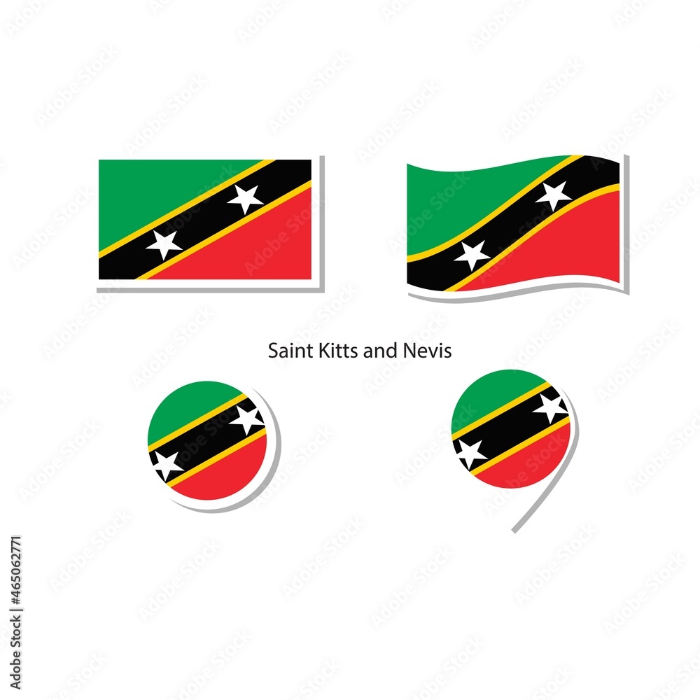 Saint Kitts and Nevis flag logo icon set, rectangle flat icons, circular shape, marker with flags. Saint Kitts and Nevis flag logo icon set, rectangle flat icons, circular shape, marker with flags.