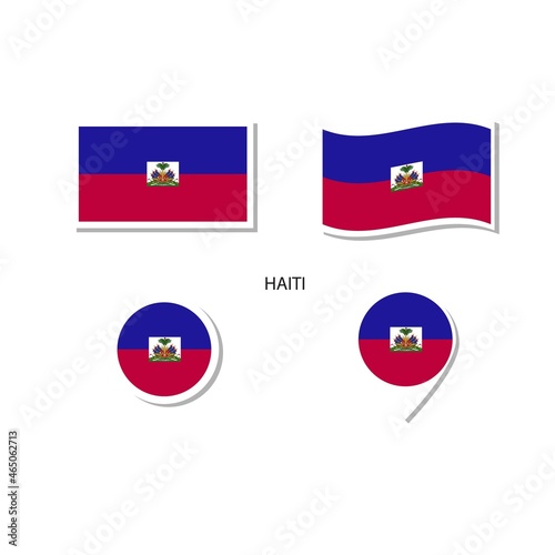 Wallpaper Mural Haiti flag logo icon set, rectangle flat icons, circular shape, marker with flags. Torontodigital.ca