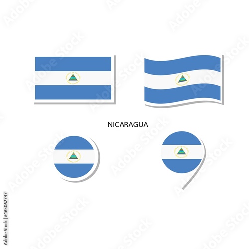 Free Download Nicaragua flag logo icon set, rectangle flat icons, circular shape, marker with flags. - GFXLoad