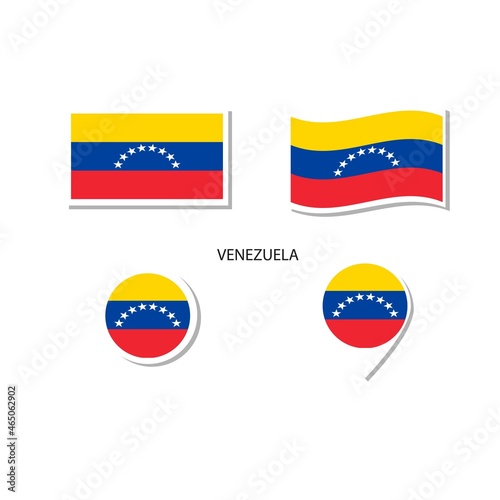 Venezuela flag logo icon set, rectangle flat icons, circular shape, marker with flags.