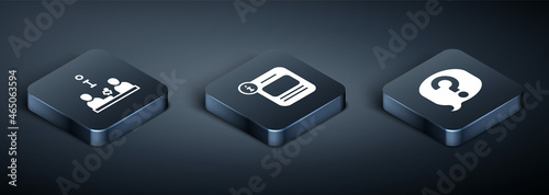 Set Isometric Interview, Speech bubble chat and Information icon. Vector