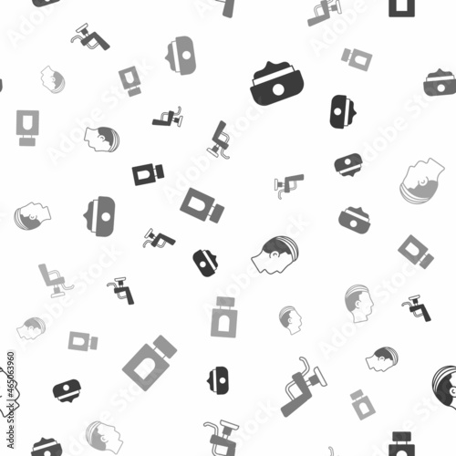 Set Gel or wax for hair styling, Barbershop chair, Hairstyle men and Aftershave on seamless pattern. Vector