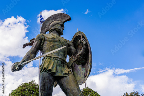 Statue of Leonidas of Sparta, Greece with blue sky in the background