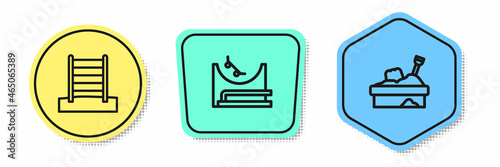 Set line Swedish wall, Skate park and Sandbox with sand. Colored shapes. Vector