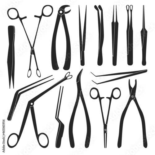Medical forceps isolated black set icon. Vector illustration surgical tool on white background. Vector black set icon medical forceps.