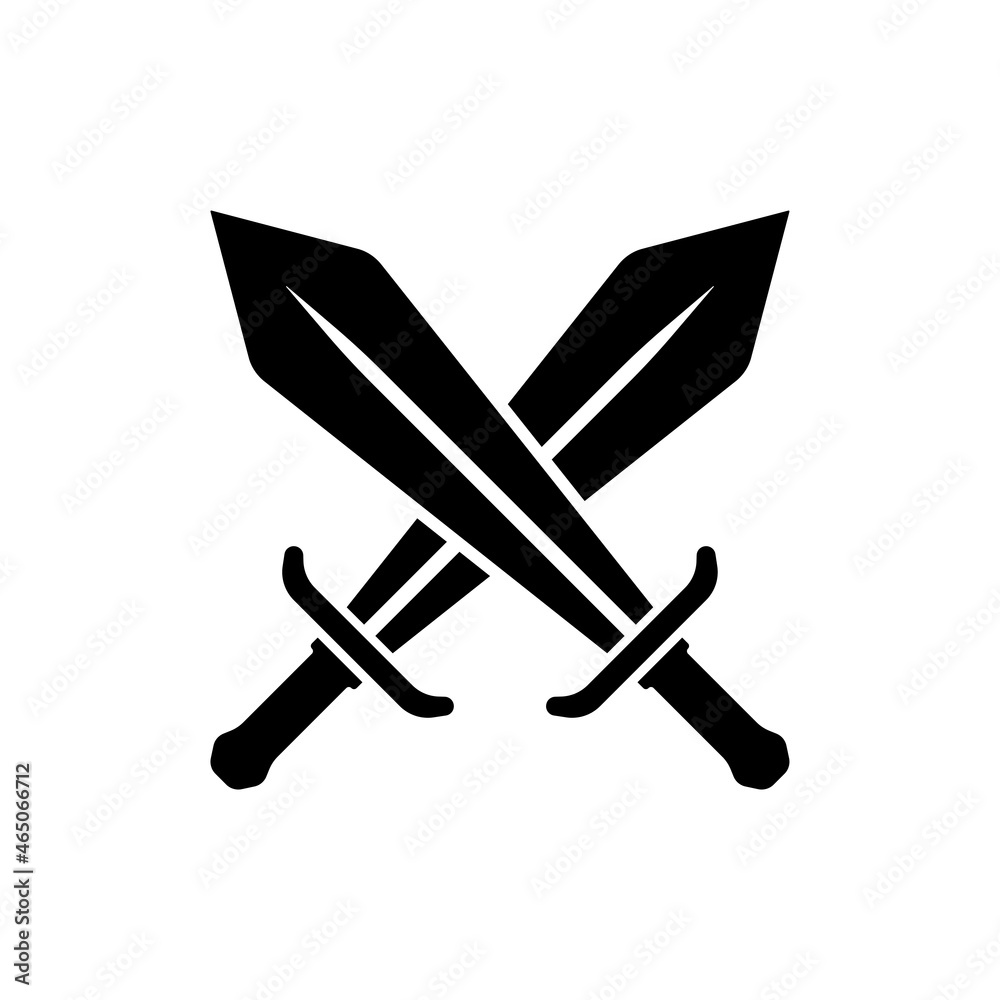 Sword icon. Black silhouette. Front side view. Vector simple flat graphic illustration. The isolated object on a white background. Isolate. Sword icon. Black silhouette. Front side view. Vector simple flat graphic illustration. The isolated object on a white background. Isolate.
